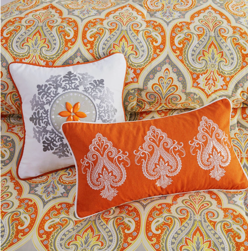 Paisley Boho Comforter Set, Orange