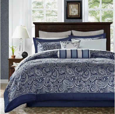 Paisley 12-Piece Complete Comforter Set and Sheet Set, Blue