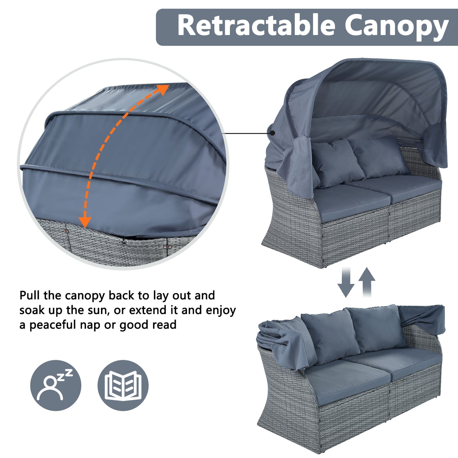 U_STYLE Outdoor Patio Furniture Set Daybed Sunbed with Retractable Canopy Conversation Set Wicker Furniture （As same as WY000281AAE）-18