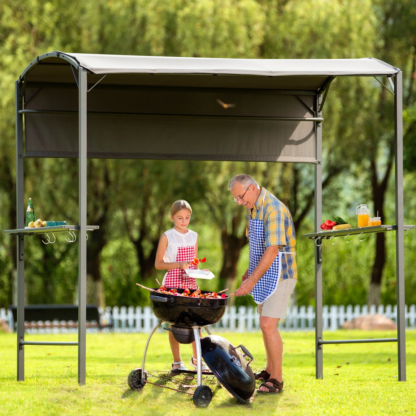 TOPMAX Iron Double Tiered BBQ Grill Gazebo (Gray)-1