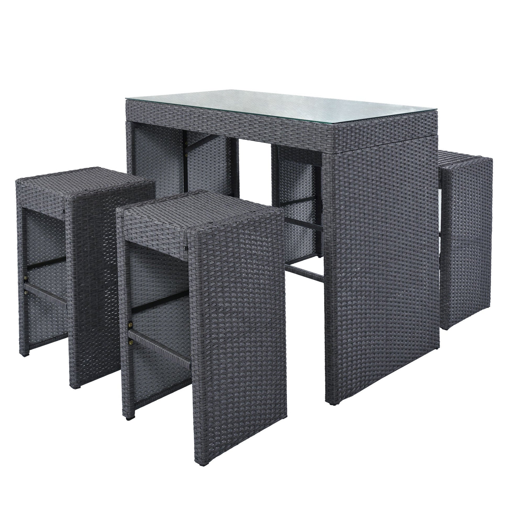 TOPMAX 5-Piece Rattan Patio Furniture Set with Bar Dining Table (Gray)-2