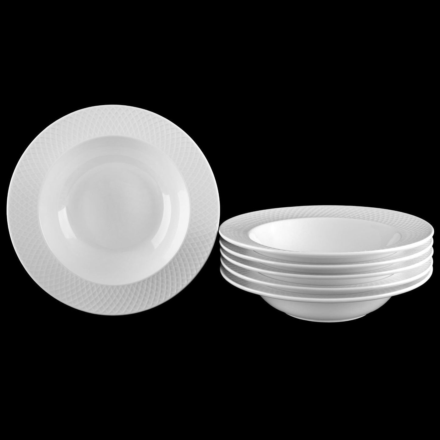 White Porcelain Deep Plate With Embossed Wide Rim 9" inch | For soup, pasta, salad-3