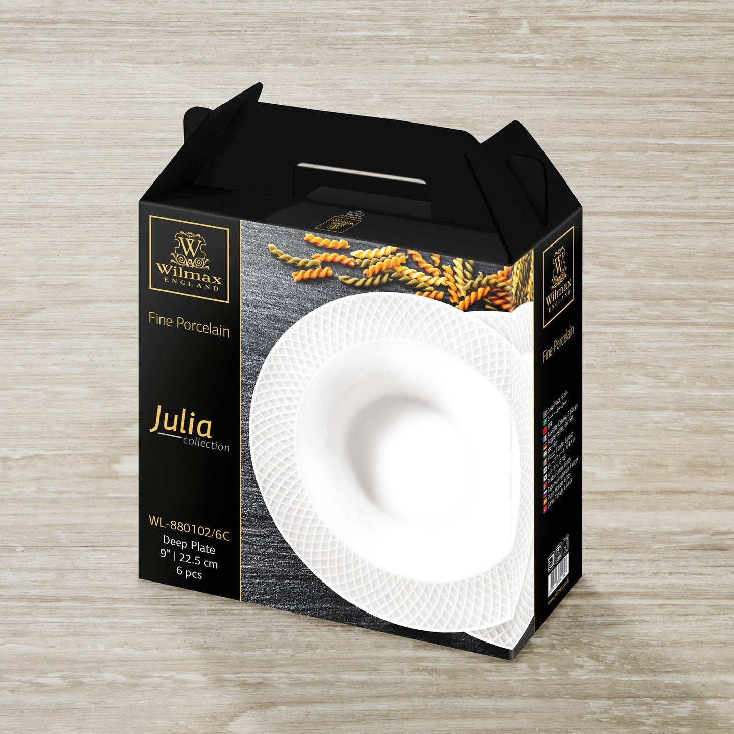 White Porcelain Deep Plate With Embossed Wide Rim 9" inch | Set Of 6 In Gift Box-2