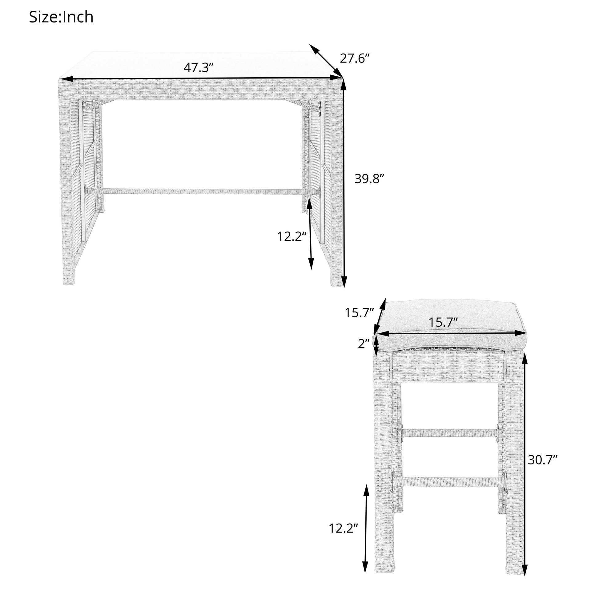 TOPMAX 5-Piece Rattan Patio Furniture Set with Bar Dining Table (Gray)-19