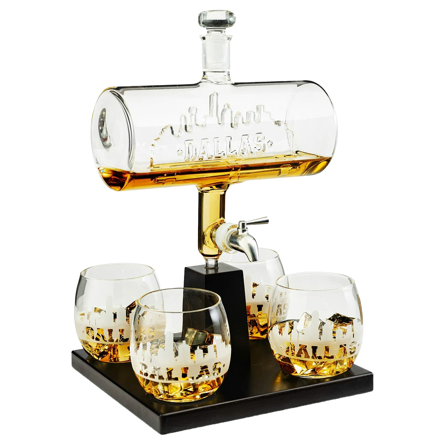 Wine & Whiskey Decanter Set 1100ml by The Wine Savant with 4 Whiskey Glasses, Drink Dispenser Scotch, Bourbon, Brandy Home Office Apartment Decor, Gifts - Dallas, Memphis, New York & Los Angeles Gifts-0