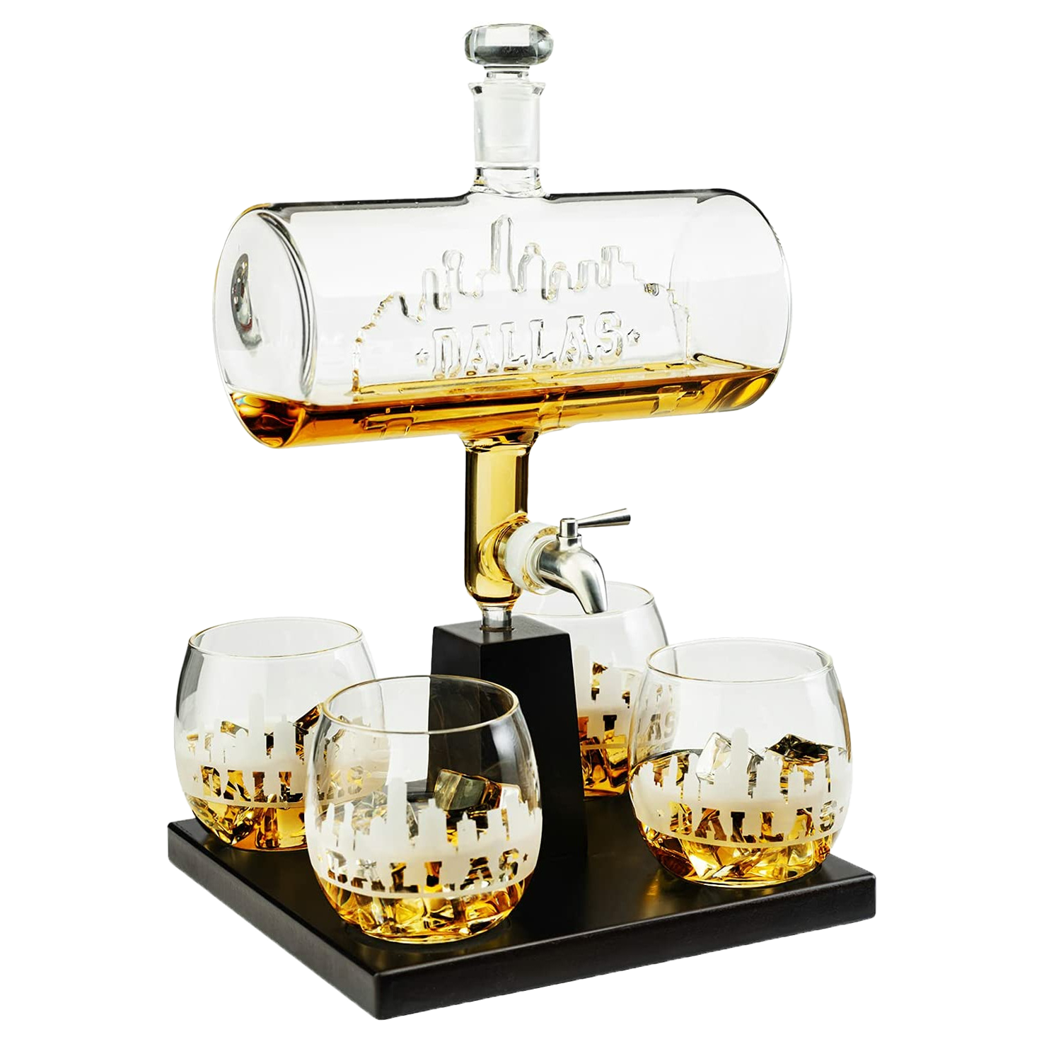 Wine & Whiskey Decanter Set 1100ml by The Wine Savant with 4 Whiskey Glasses, Drink Dispenser Scotch, Bourbon, Brandy Home Office Apartment Decor, Gifts - Dallas, Memphis, New York & Los Angeles Gifts-0