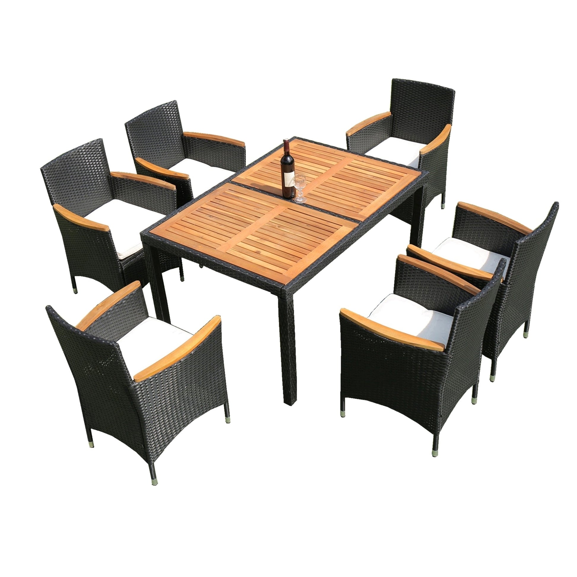 EELIFEE 7-Piece Patio Wicker Dining Set with Acacia Wood Top-22