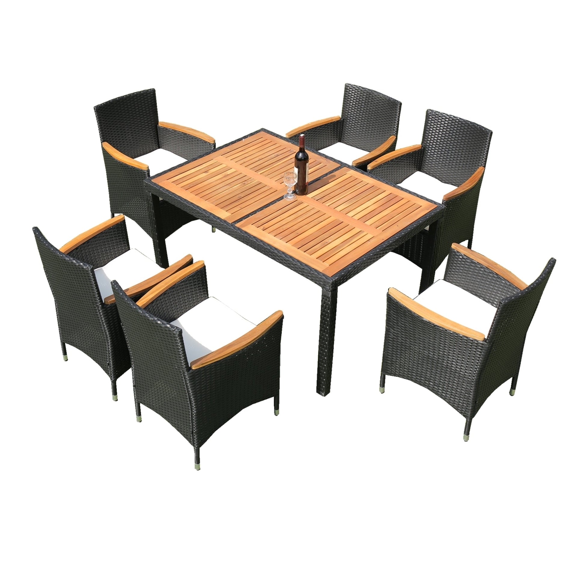 EELIFEE 7-Piece Patio Wicker Dining Set with Acacia Wood Top-21