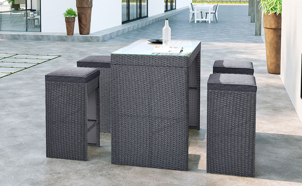 TOPMAX 5-Piece Rattan Patio Furniture Set with Bar Dining Table (Gray)-21