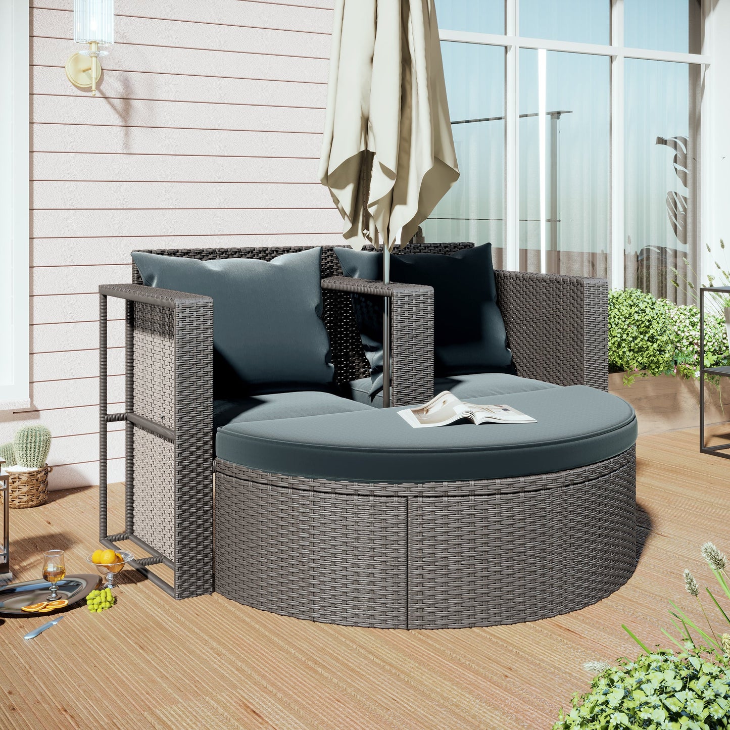 TOPMAX All-Weather PE Wicker Rattan Sofa Set with Side Table for Umbrella-1