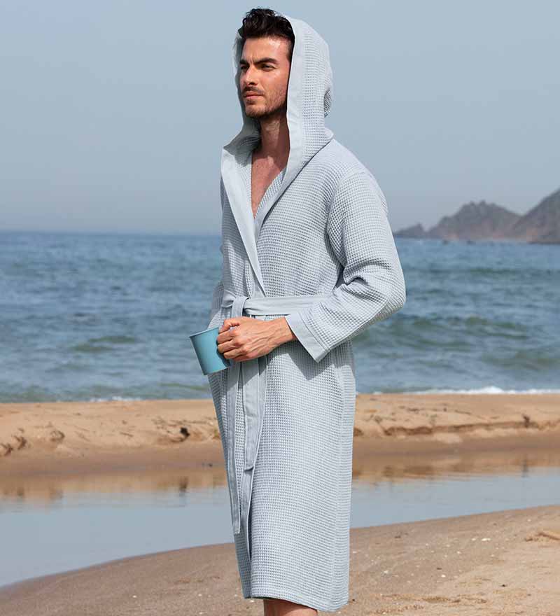 Men's Hooded Turkish Cotton Waffle Robe-0