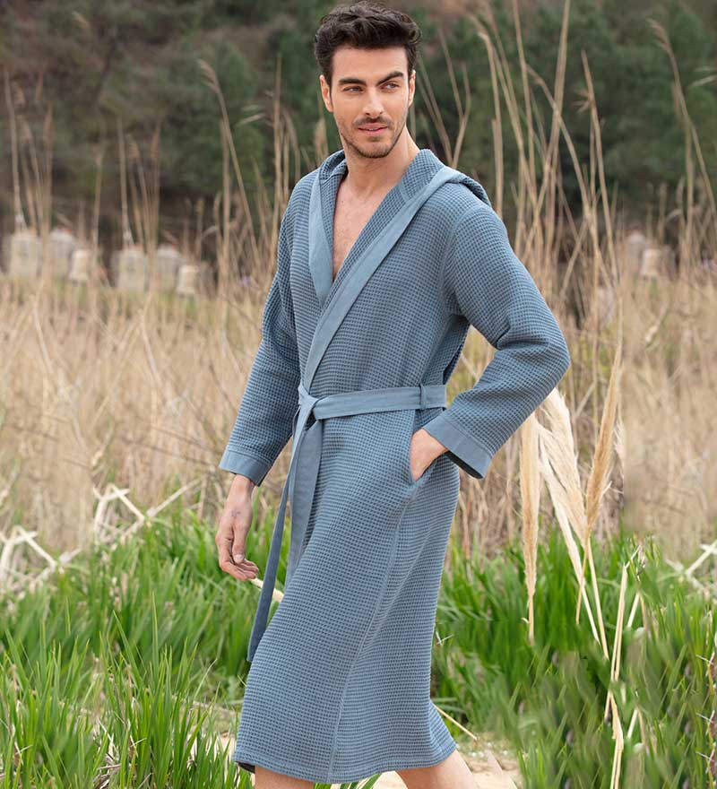 Men's Hooded Turkish Cotton Waffle Robe-17