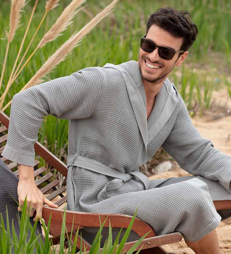 Men's Hooded Turkish Cotton Waffle Robe-14