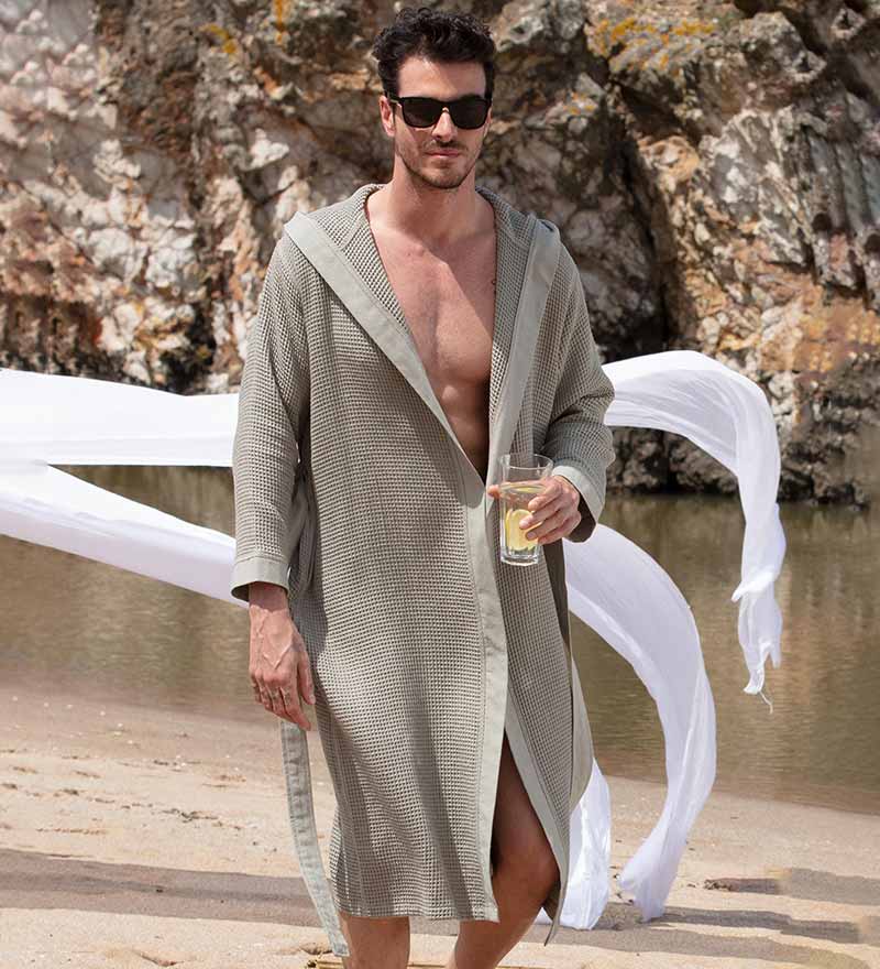 Men's Hooded Turkish Cotton Waffle Robe-8