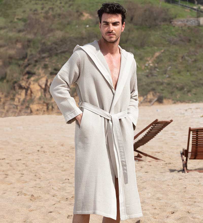 Men's Hooded Turkish Cotton Waffle Robe-21