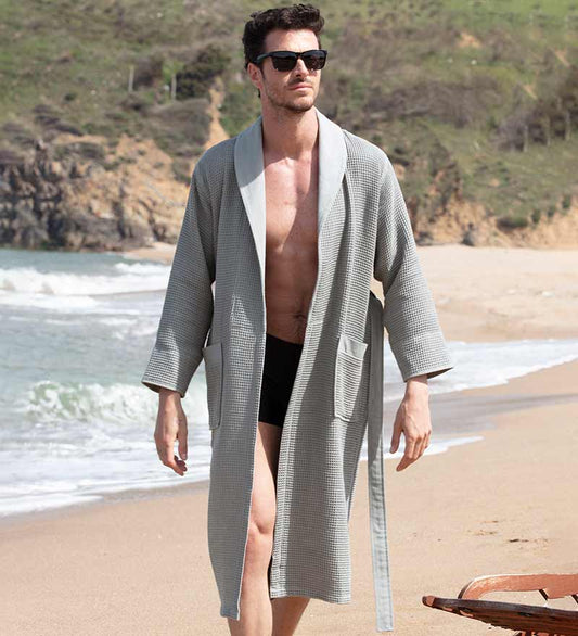 Men's Full Length Lightweight Waffle Spa Robe with Shawl Collar-20