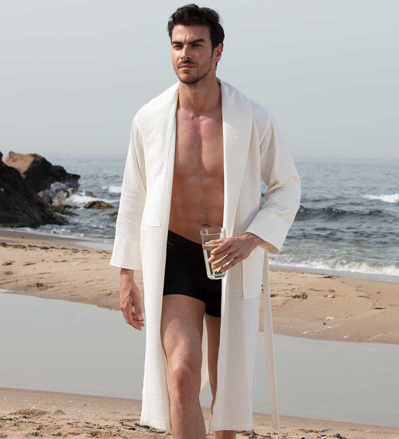 Men's Full Length Lightweight Waffle Spa Robe with Shawl Collar-0