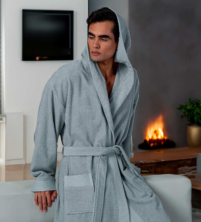 Men's Luxury Turkish Cotton Terry Cloth Robe with Hood-24