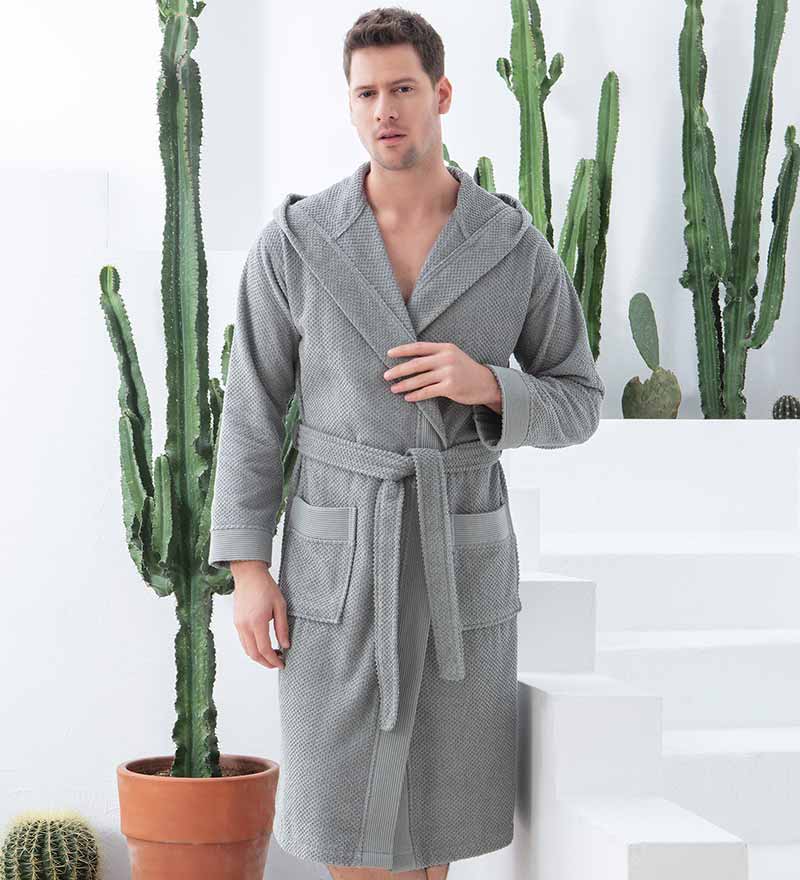 Men's Luxury Turkish Cotton Terry Cloth Robe with Hood-0