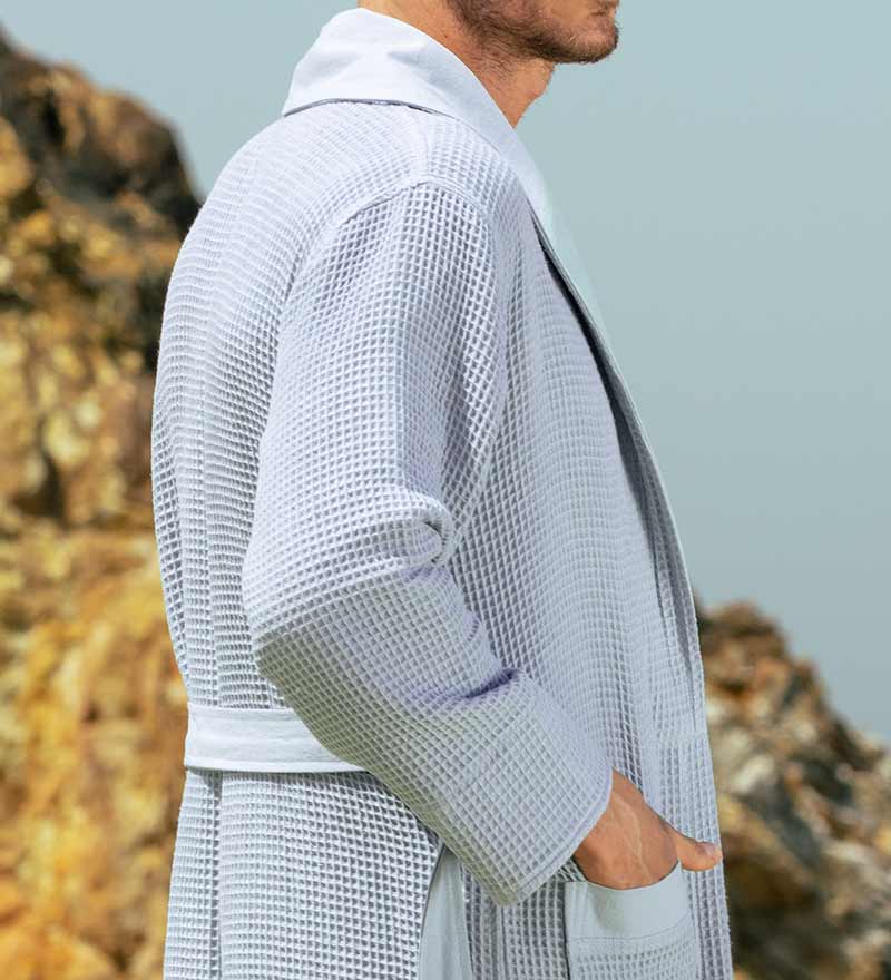 Men's Full Length Lightweight Waffle Spa Robe with Shawl Collar-26