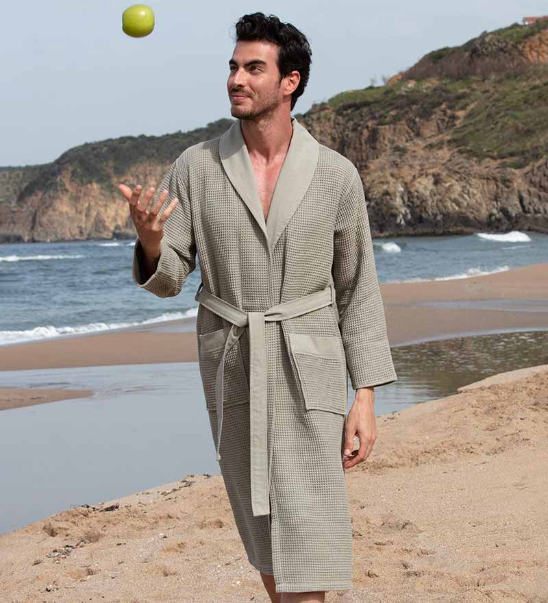 Men's Full Length Lightweight Waffle Spa Robe with Shawl Collar-8