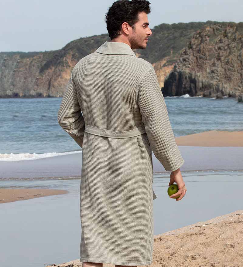 Men's Full Length Lightweight Waffle Spa Robe with Shawl Collar-11