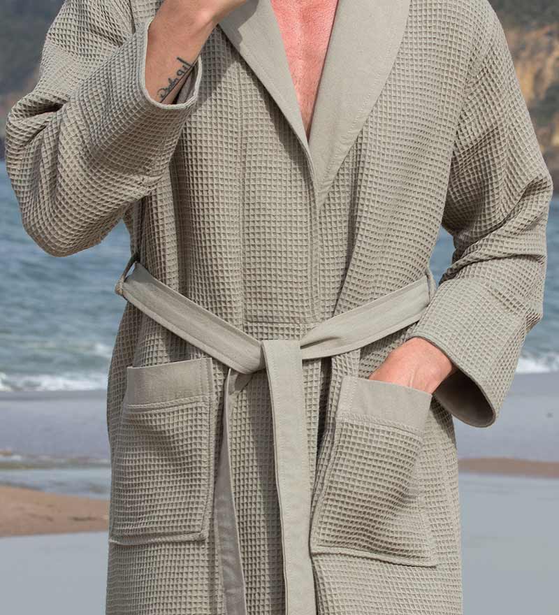 Men's Full Length Lightweight Waffle Spa Robe with Shawl Collar-10