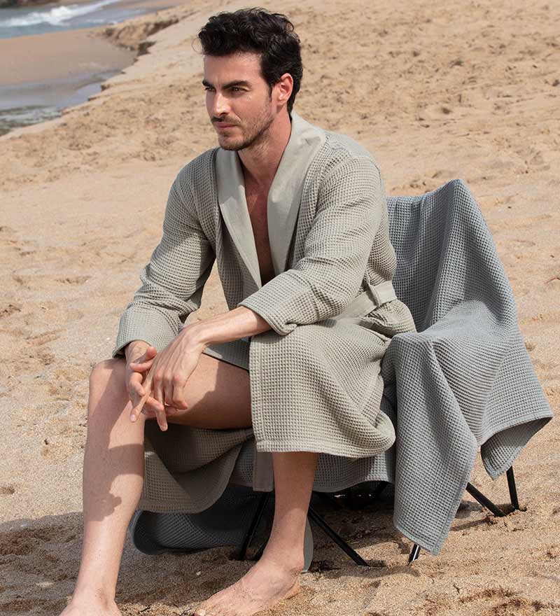 Men's Full Length Lightweight Waffle Spa Robe with Shawl Collar-9