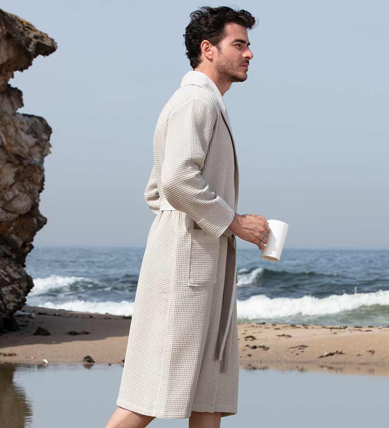 Men's Full Length Lightweight Waffle Spa Robe with Shawl Collar-15