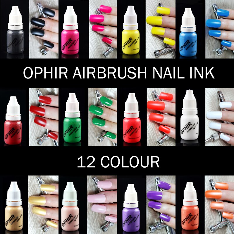 0.3mm Nail Airbrush Kit with Air Compressor 12 Nail Inks 20x Nail Art Stencils & Bag & Cleaning Brush Nail Tools_OP-NA001P-15