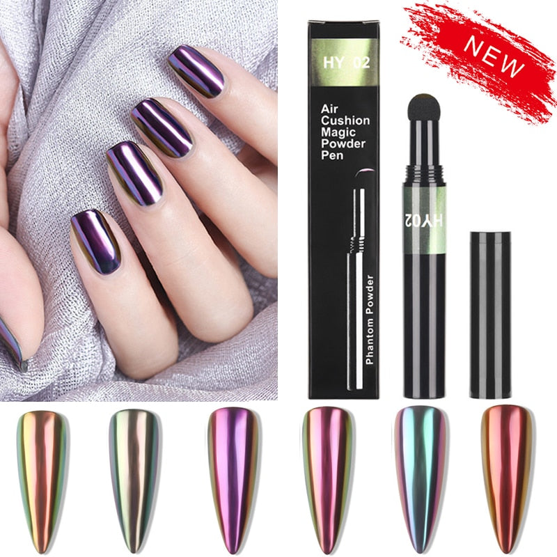 Hot 6 Color Nail Air Cushion Powder Pen Magic Aurora Mirror Effect Nail Polish Gel Pencil Nail Art Chalk Makeup Tool-1