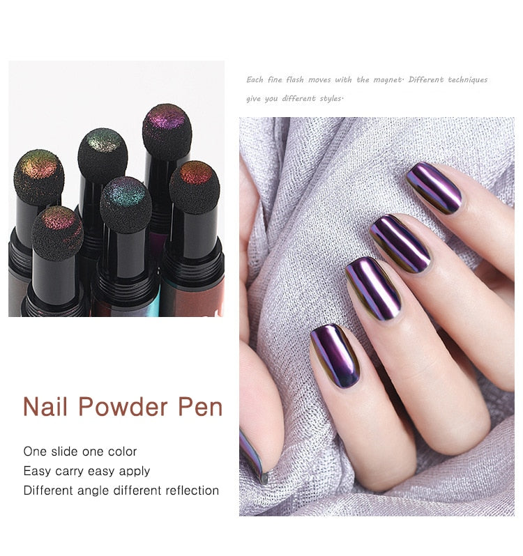 Hot 6 Color Nail Air Cushion Powder Pen Magic Aurora Mirror Effect Nail Polish Gel Pencil Nail Art Chalk Makeup Tool-14