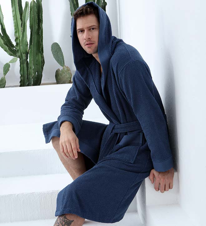 Men's Luxury Turkish Cotton Terry Cloth Robe with Hood-16