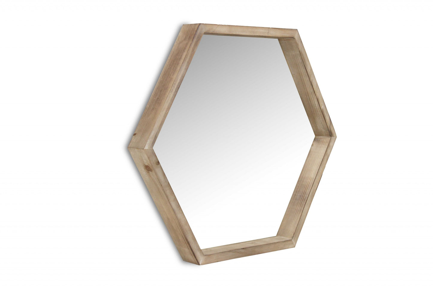 Modern Natural Wood Finish Hexagonal Wall Mirror-0