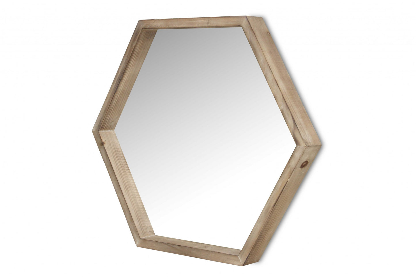 Modern Natural Wood Finish Hexagonal Wall Mirror-1