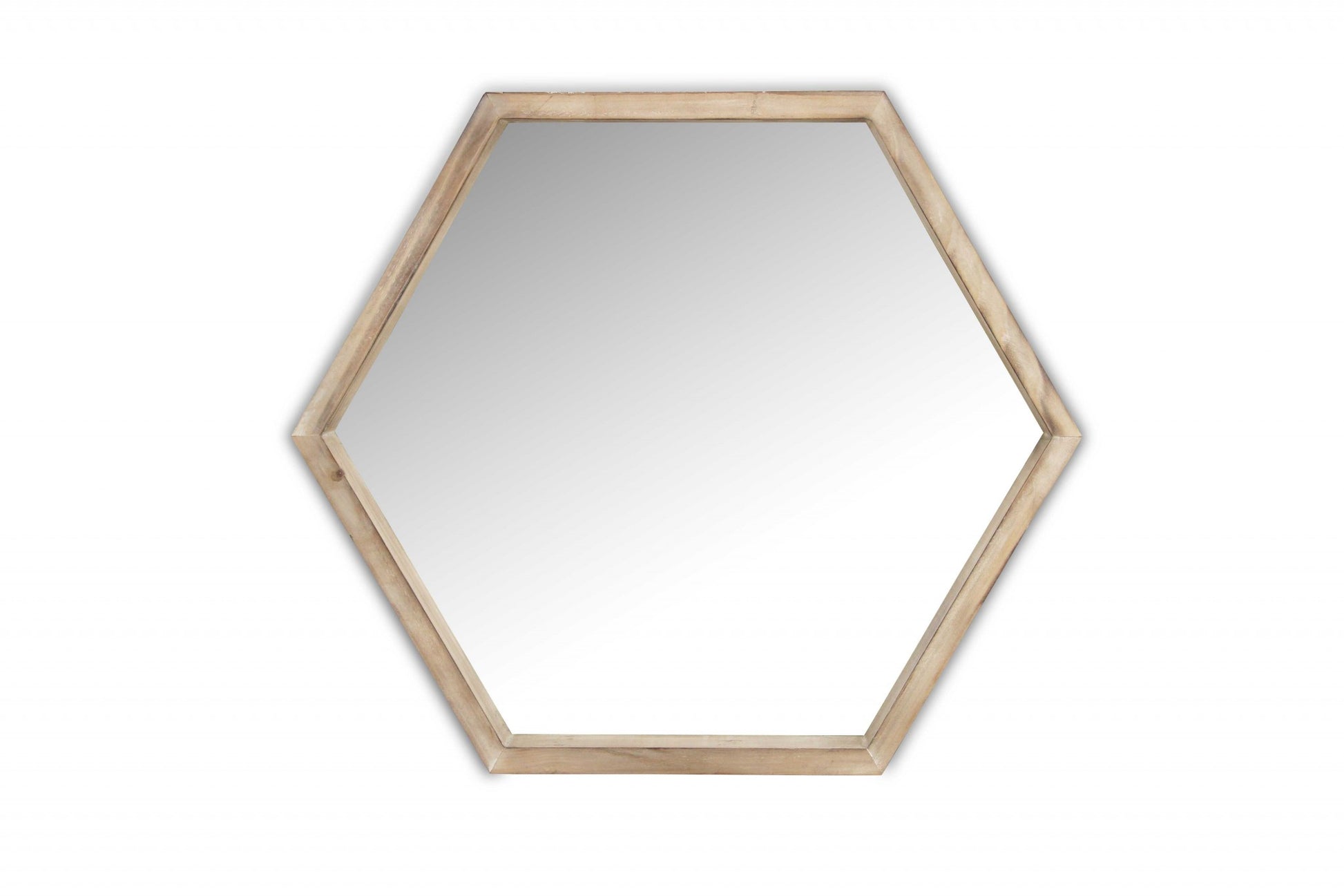 Modern Natural Wood Finish Hexagonal Wall Mirror-2
