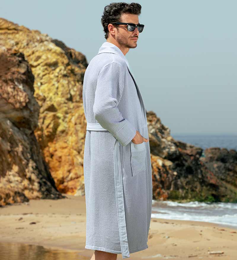 Men's Full Length Lightweight Waffle Spa Robe with Shawl Collar-27