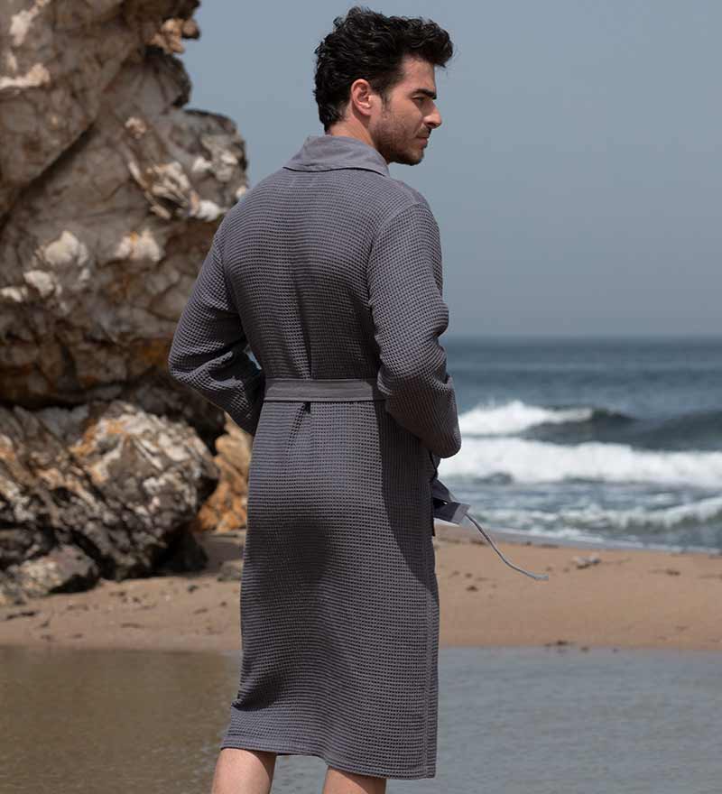 Men's Full Length Lightweight Waffle Spa Robe with Shawl Collar-19