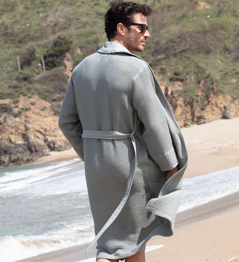 Men's Full Length Lightweight Waffle Spa Robe with Shawl Collar-23