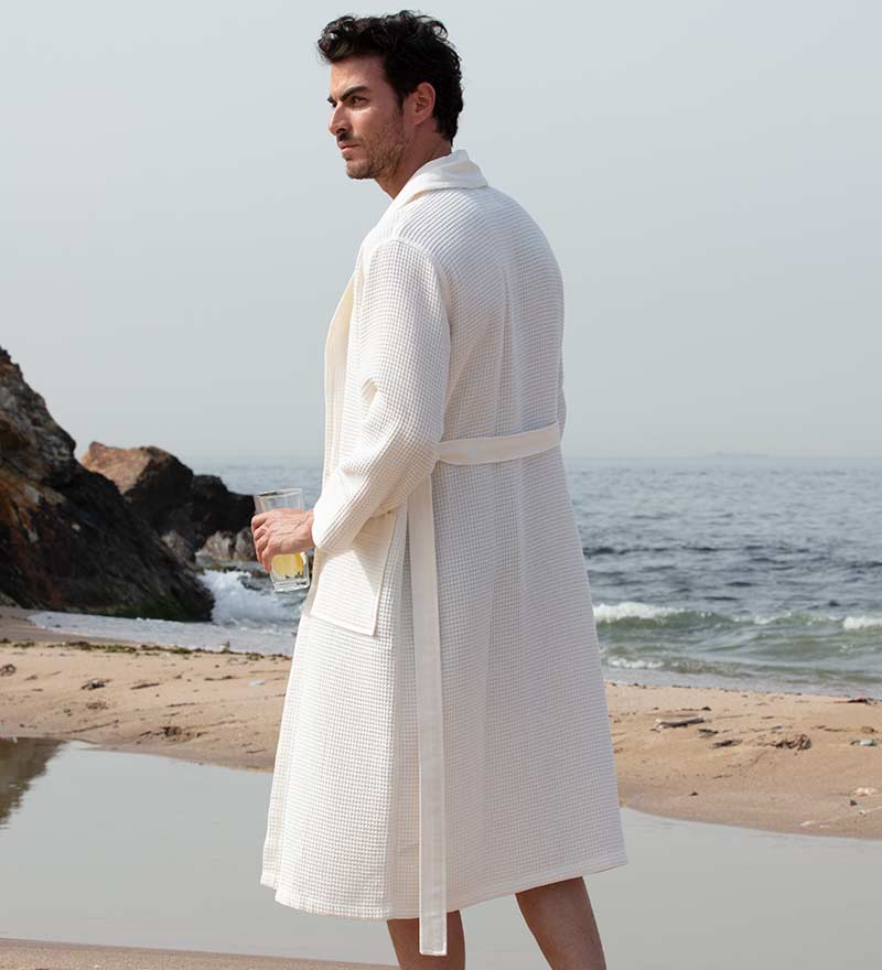 Men's Full Length Lightweight Waffle Spa Robe with Shawl Collar-3