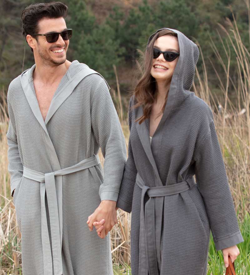 Women's Hooded Turkish Cotton Waffle Robe-5