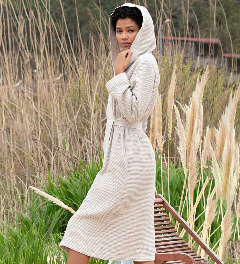 Women's Hooded Turkish Cotton Waffle Robe-23