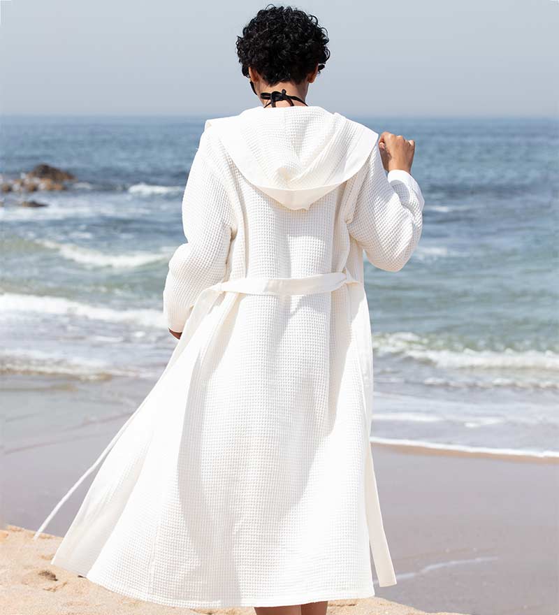 Women's Hooded Turkish Cotton Waffle Robe-27