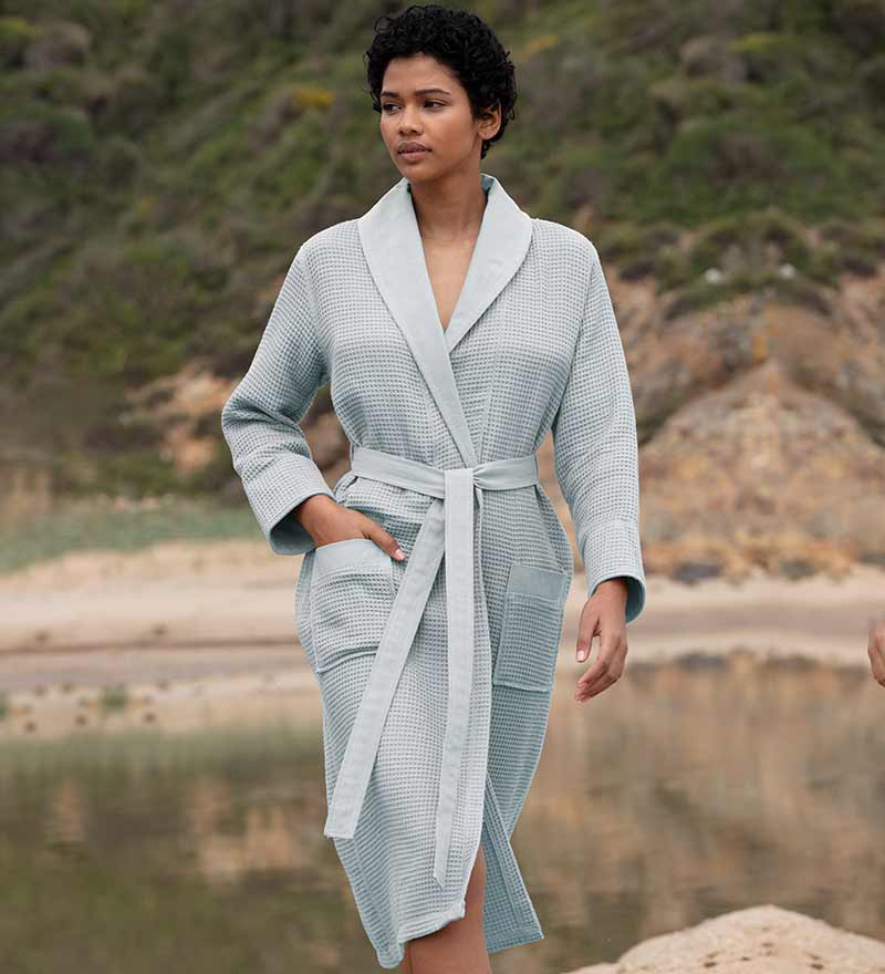 Women's Full Length Lightweight Waffle Spa Robe with Shawl Collar-24