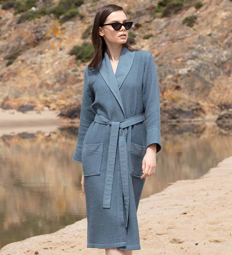 Women's Full Length Lightweight Waffle Spa Robe with Shawl Collar-0