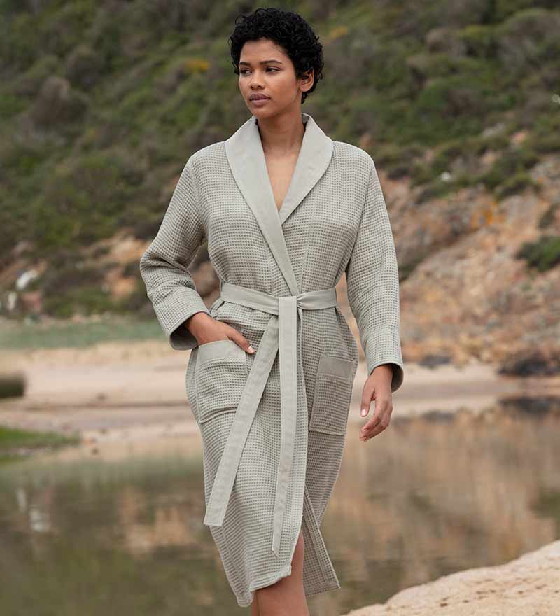 Women's Full Length Lightweight Waffle Spa Robe with Shawl Collar-4