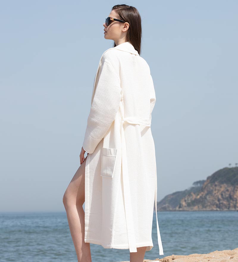 Women's Full Length Lightweight Waffle Spa Robe with Shawl Collar-11