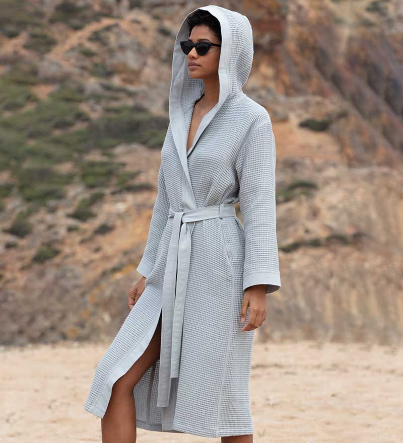 Women's Hooded Turkish Cotton Waffle Robe-1