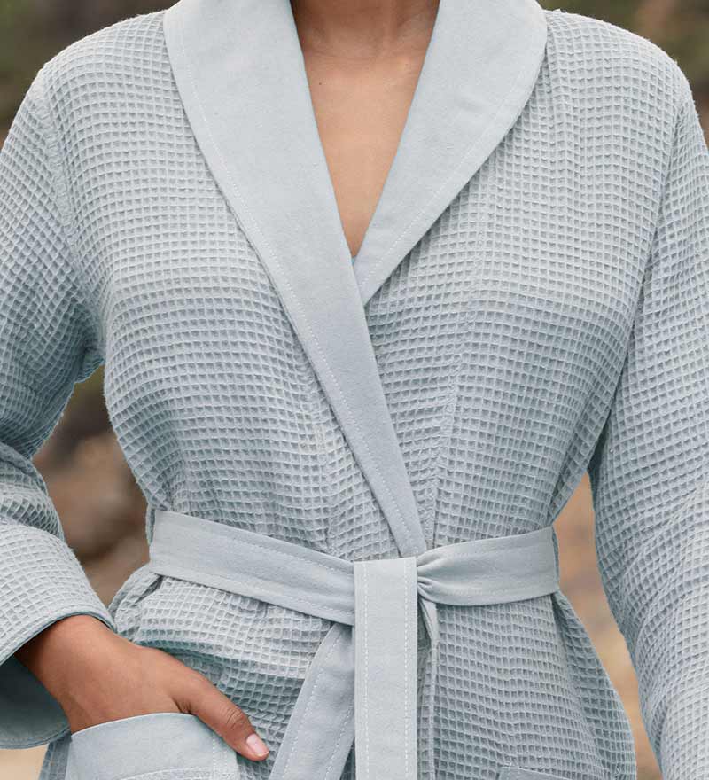 Women's Full Length Lightweight Waffle Spa Robe with Shawl Collar-26