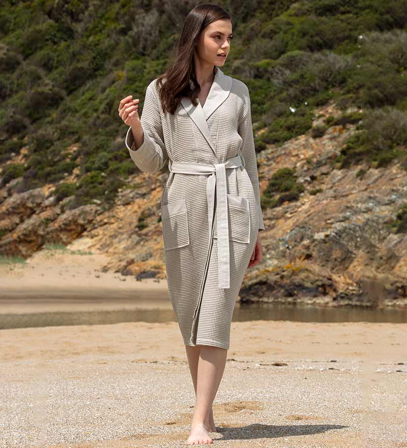 Women's Full Length Lightweight Waffle Spa Robe with Shawl Collar-13